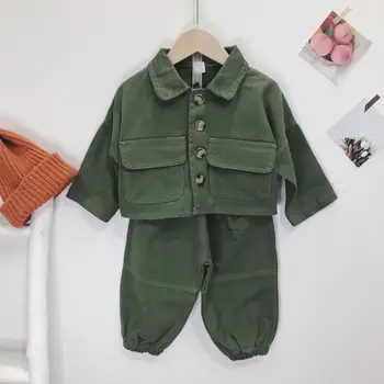 

2PCS WLG girls boys clothing set kids autumn spring beige green short style jacket and pant set baby casual all match clothes
