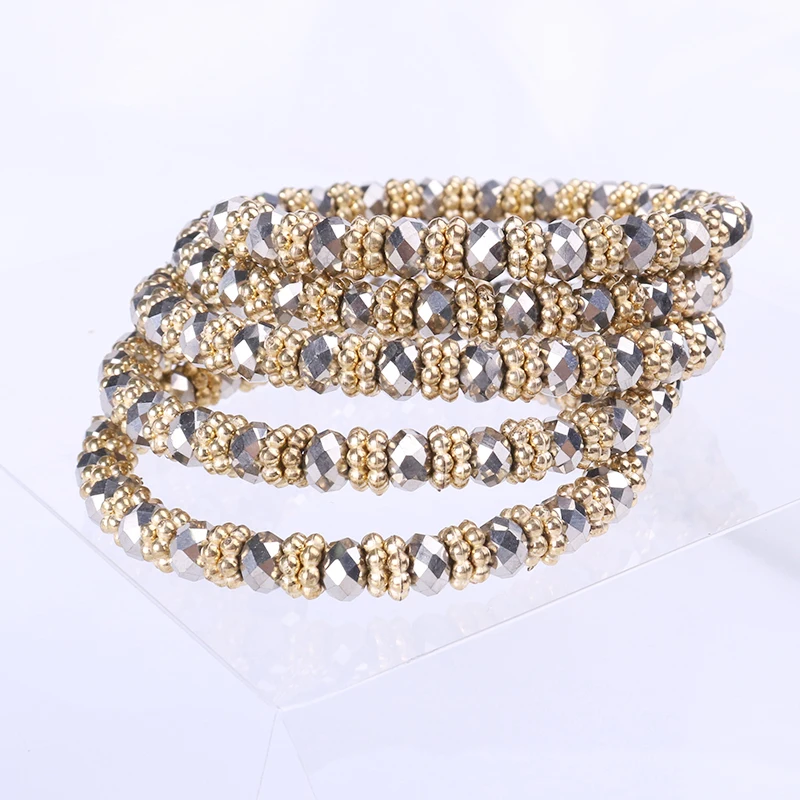 Модный необычный металлический браслет для женщин широкий многослойный растягивающийся эластичный браслет с драгоценностями