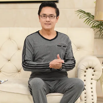 

Long Sleeve Pajamas Male Middle-aged Pure Cotton Men's Clothing Cotton Spring and Autumn Dad Plus-sized Set Comfortable Skin