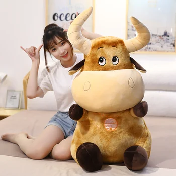 

1pc 70CM kawaii Real Life Cow Plush Toy Cute Sitting Buffalo Pillow Stuffed Soft Animal Cattle Dolls for Baby Home Decor Gift