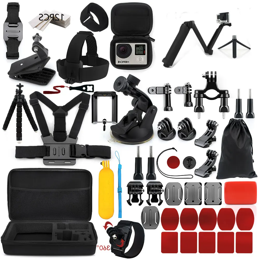 Gopro Аксессуары Набор для go pro hero 7 6 5 4 3 комплект 3 способ селфи палка Eken h8r/для xiaomi yi EVA чехол - Название цвета: Золотой