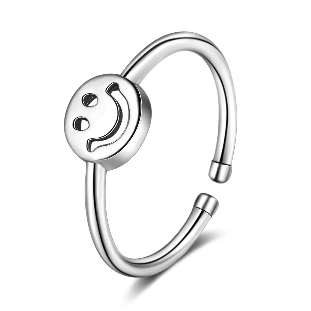 

Fashion Retro 925 Sterling Silver Hollow Smiling Face Open Size Ring For Women Girl Jewelry Gifts