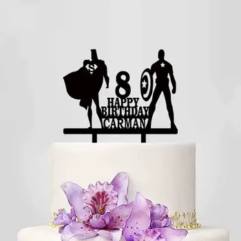 

Personalized Happy Birthday Cake Topper Custom Name Age Cartoon Superman Cake Topper For Kids Birthday Party Cake Decoration 043