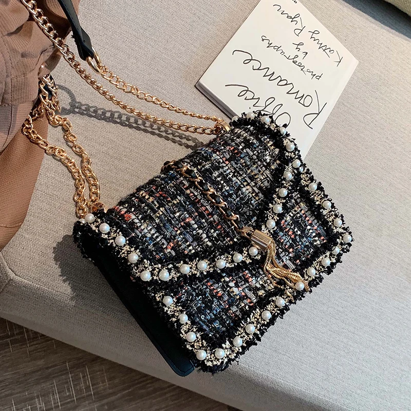 

Elegant Female Pearl Square Bag 2019 Fashion New High Quality Women's Designer Handbag Tassel Chain Shoulder Messenger Bag Crossbody bag