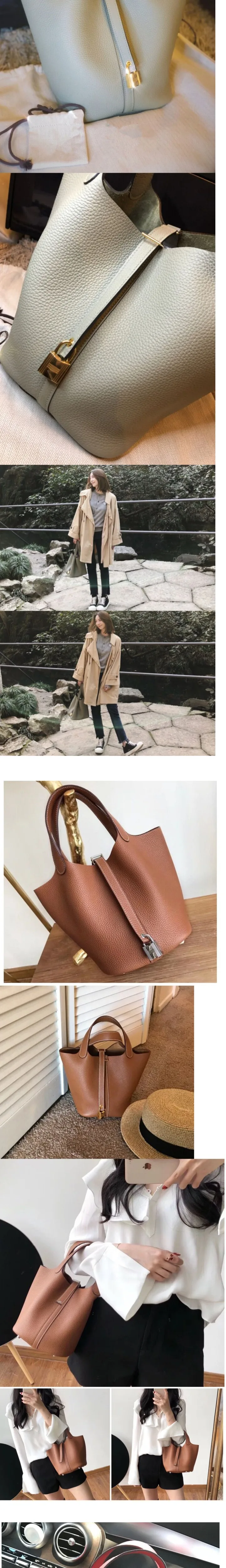 Buyuwant Genuine Leather Handbags Drawstring Designer leather bucket bag lychee pattern simple handbag GN-SB-stlzbd