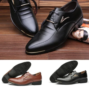 

Classic Man Pointed Toe Dress Shoes Pu Leather Metal Decorative Buckle Formal Dress Lace-up Shoes Male Formal Shoes