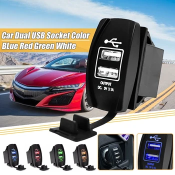 

12/24V Dual USB Socket Car Charger Power Adapter 3.1A 5V Output With 5 Color Variety LED Light For All Phone For Toyota/Skoda