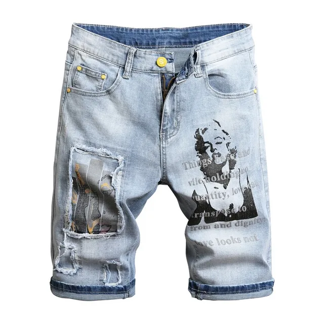 Youth Must Have Fashion Slim Jeans Shorts 2021 Summer New 3D Character Art  Printed Men\u0026#39;s Light Blue Comfortable Denim Shorts|Casual Shorts| -  AliExpress