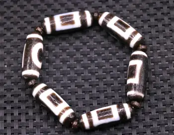 

Rare Magic Tibetan Old Agate heaven&earth Totem dZi Bead Bracelet Bangle