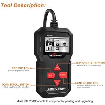 

KONNWEI KW210 Automatic Smart 12V Car Battery Tester Auto Battery Analyzer Car Battery-Tester Universal Car Diagnostic Tool