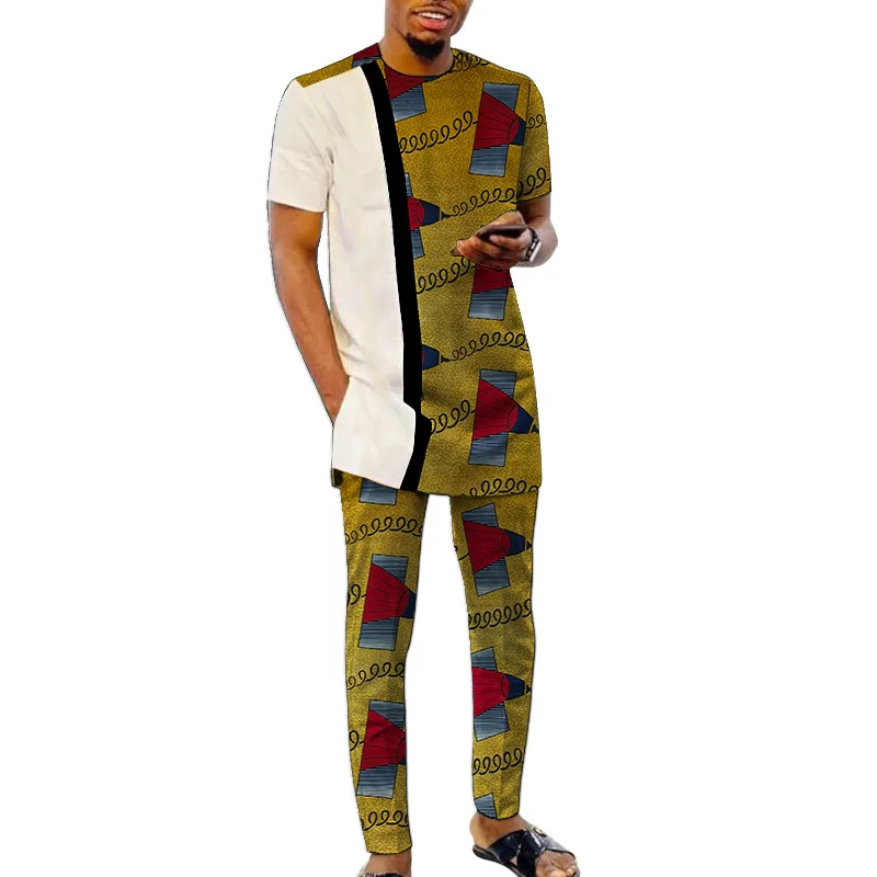 Modern Design Short Sleeve Tops With Pant Men's Set African Festival Men Suits Wedding Party Male Outfits Customized | Тематическая