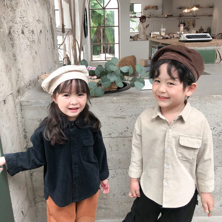 Детская рубашка в Корейском стиле Осень-зима г., Вельветовая рубашка для мальчиков и девочек блузка для маленьких девочек детская одежда от 1 до 7 лет