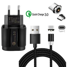 Магнитный usb-кабель QC для samsung galaxy Feel 2 S8 A5 3,0 huawei P20 P30 mate 20 Pro, быстрое зарядное устройство type C, Магнитный провод для зарядки