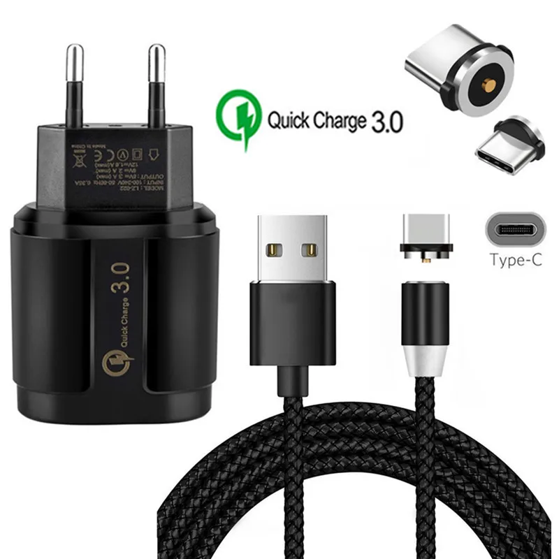 For Samsung galaxy Feel 2 S8 A5 2017 Huawei P20 P30 mate 20 Pro Magnetic USB Cable QC 3.0 Fast Charger Type C Magnet Charge Wire | Мобильные