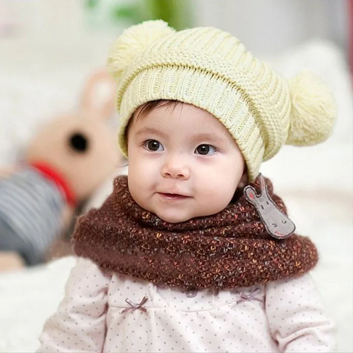 Зимние шапки для новорожденных мальчиков и девочек, милые зимние вязаные Твердые крышки для детей 0-18 месяцев