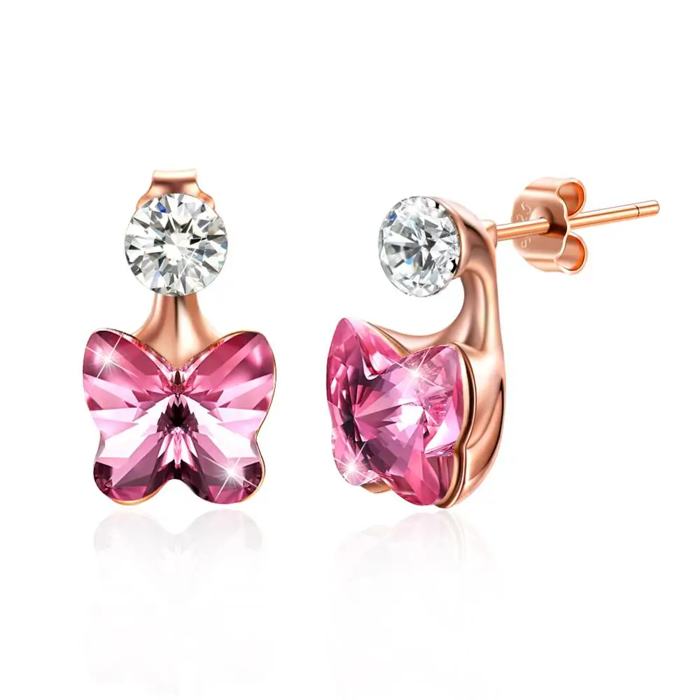 

LEKANI Rose Gold Plated Earrings Crystals From Swarovski Women 925 Sterling Silver Studs Wedding Gifts Fine Jewelry