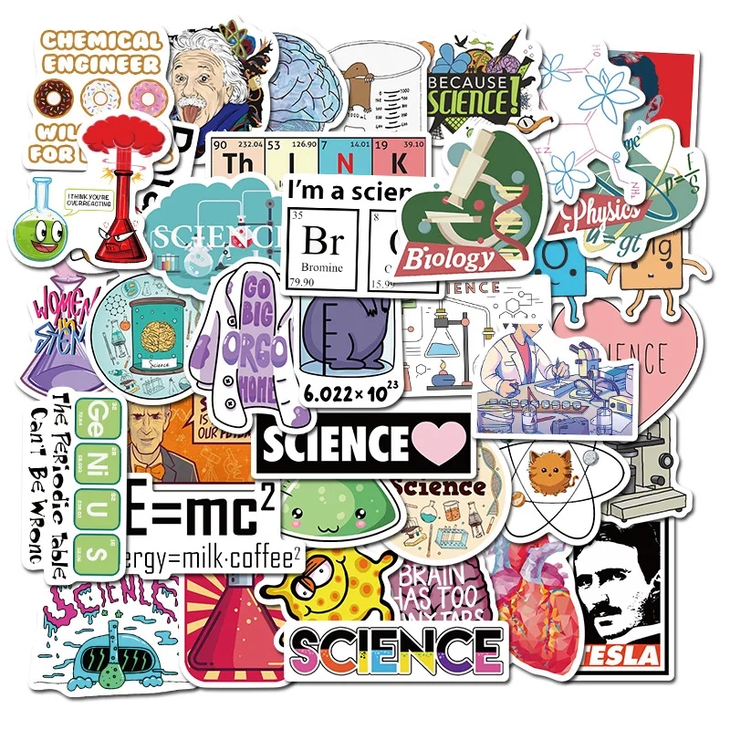 

50 PCS Science Lab Series Sticker Scientist for Skateboard Laptop Suitcase Case Table Chidren Toy Decal Waterproof Stickers