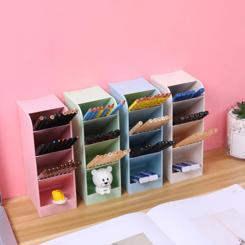 

Multifunctional 4 Grids Desktop Organizer Pen Holder Makeup Storage Box School Office Accessories Stationery Home Storage Boxes