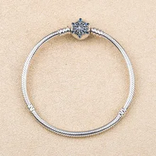 925 пробы, серебро, Кристаллизованная застежка в виде снежинки, змеиная цепочка, Pan, браслеты, подходят для женщин, бусины, шарм, сделай сам, европейская бижутерия