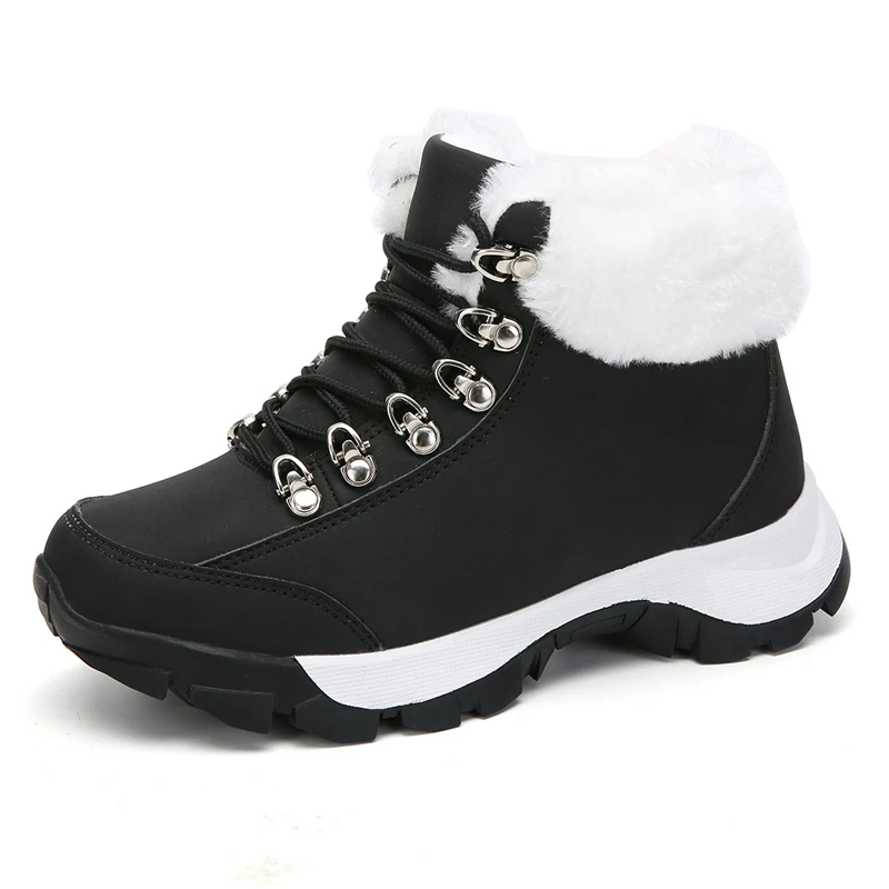 

Winter Autumn Women Snow Boot Comfortable Ladies Flat Walking Sneakers Black White Women Ankle Boots with Fur Warm