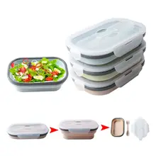 Складной Bento силиконовый Ланч-бокс чаша контейнер для хранения еды портативный для микроволновой печи посудомоечной машины безопасный