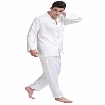

2020 Korean Men Satin Silk Sleepwear Pajamas Sets Comfortable Long Sleeve Black Shirts and Long Pant Sleepwear Homme Pajamas Set