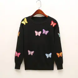 Женский вязаный пуловер с вышивкой свитер женская кофта-бабочка Femme Pull jumper Топы