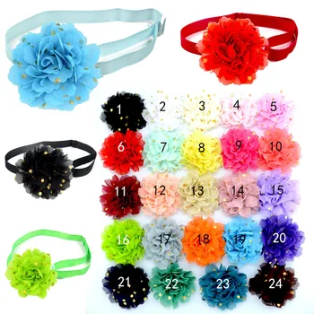 

60 PCS Dog Accessories Chiffon Gold Dot Cloth Fowers Big Pet Dog Cat Bow tie Collar Big Flower Big Dog Bow Tie Pet Supplies