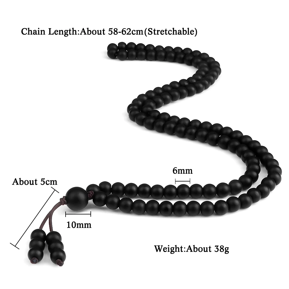 Shiny Black Natural Stone Beaded Necklace Obsidian Matte Onyx 108 Mala Beads Wrap Bracelet Meditation Yoga Jewelry for Women Men 6
