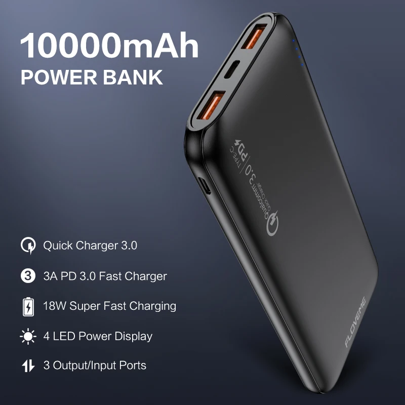 FLOVEME PD Power Bank 10000mAh QC3.0 Quick Charge For iPhone Samsung S20 Huawei P40 Powerbank 10000mAh Portable External Battery