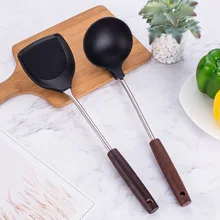 Посуда из нержавеющей стали набор для приготовления пищи набор с лопаткой высокотемпературный устойчивый антипригарный шпатель ладель силикагель деревянная ручка S