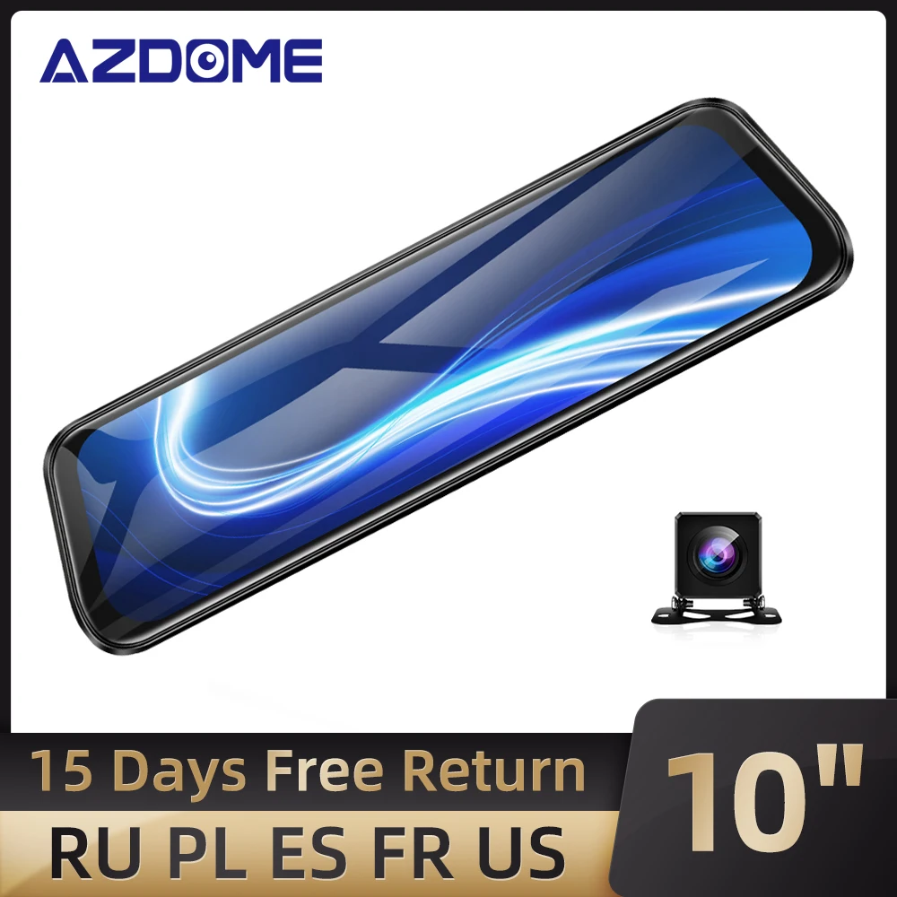 AZDOME PG12 10 дюймовая Автомобильная DVR камера регистратор сенсорный двойной объектив
