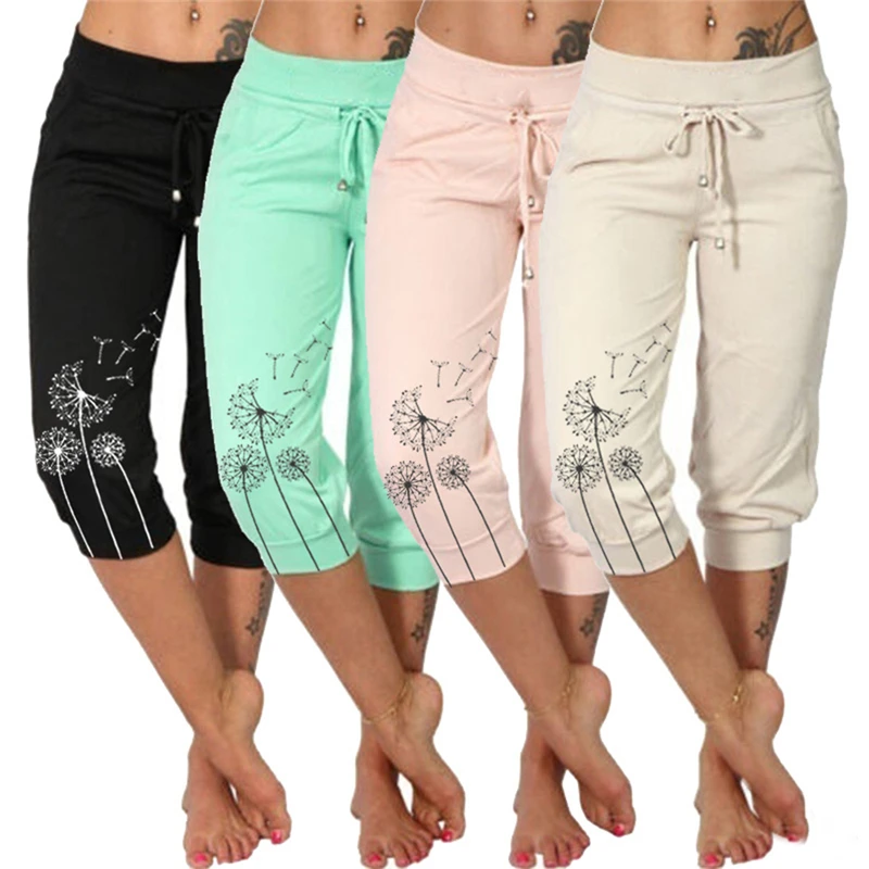 Women Ladies Pencil Pants Summer Women Mid Rise Pockets Capri Pants Cropped Trousers 3/4 Trousers Plus Size Female Capris 2020