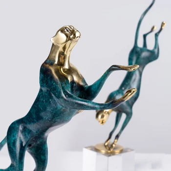 

Home Decoration Accessories Blue Copper Running African Leopard Decor Figurine Living Room Ornament Objects Office Glass Gifts