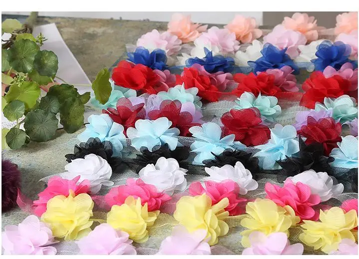 Elegant 24Pc 3D Chiffon Lace Floral Applique Trim for Bridal and Fashion Accessories