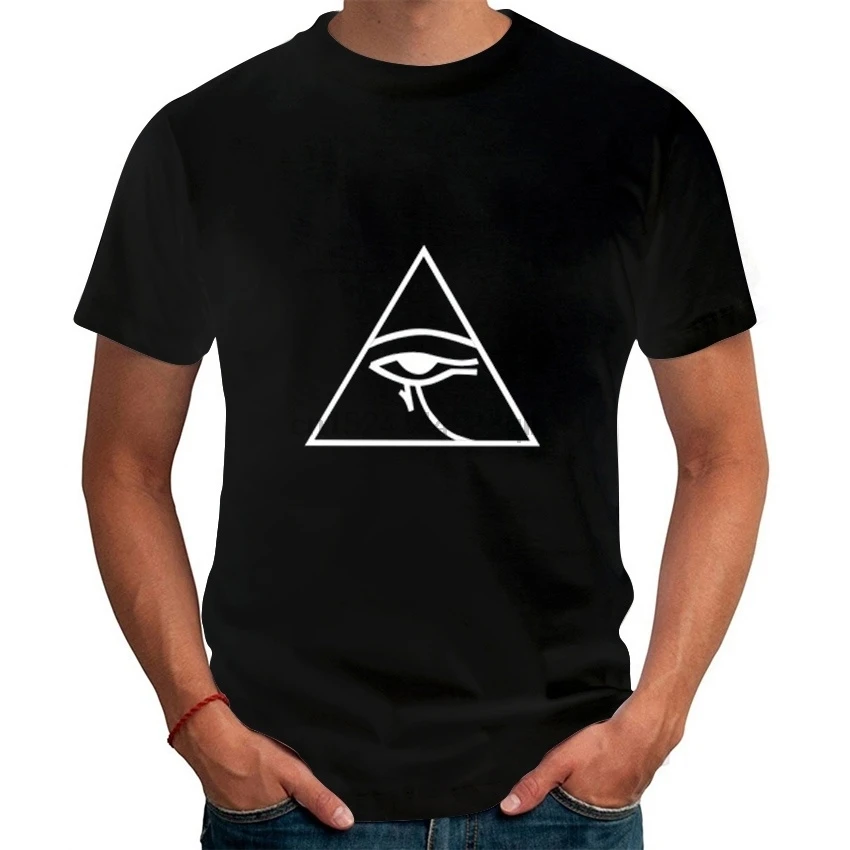 Summer New Fashion Simple Eye Design Triangle Printed Men's T-shirt High Quality Short Sleeve Black White Tops |