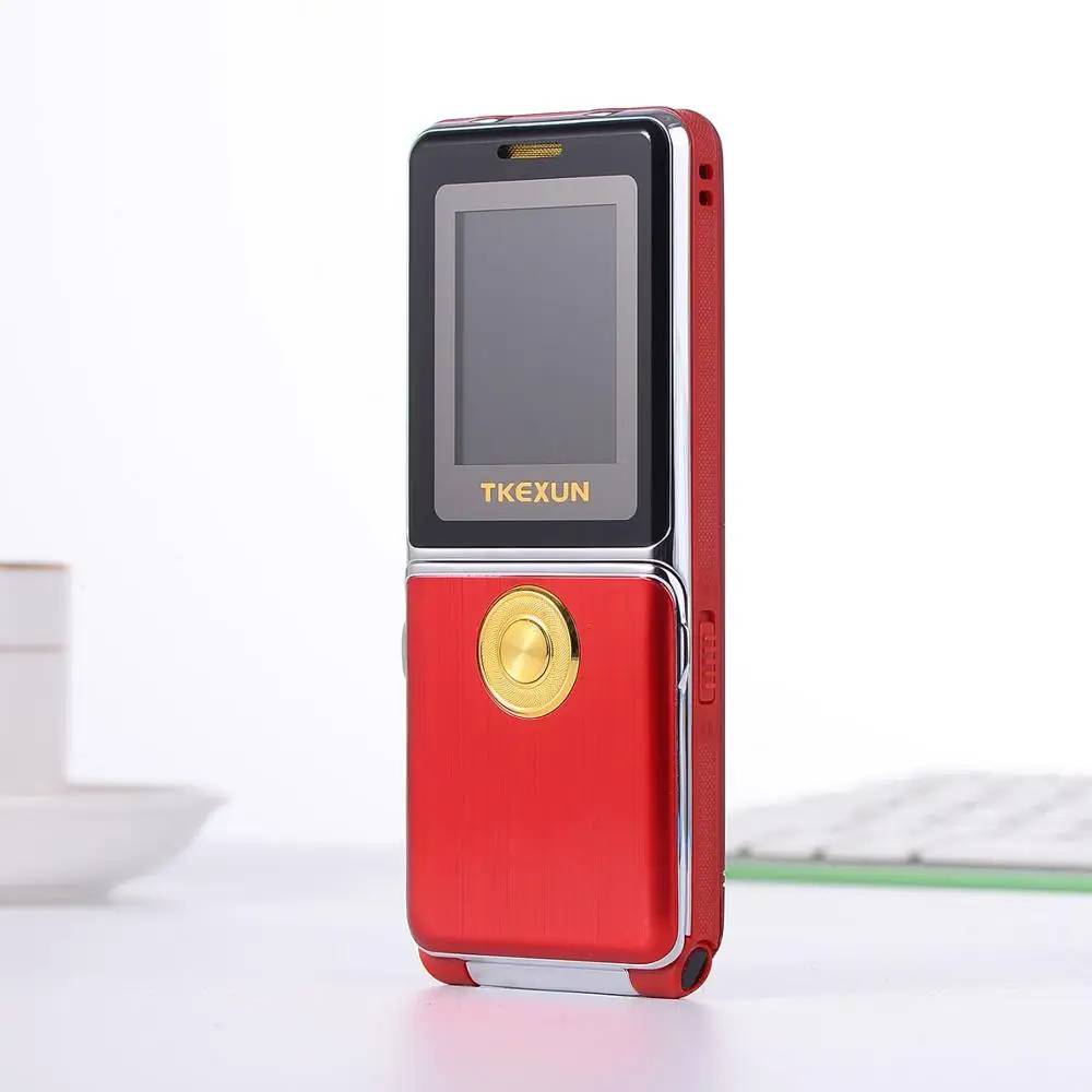 Red TKEXUN G6000 флип металлический корпус мобильный телефон Dual SIM Quad Band двойной фонарик SOS быстрый набор большой голосовой мобильный телефон - Цвет: Red