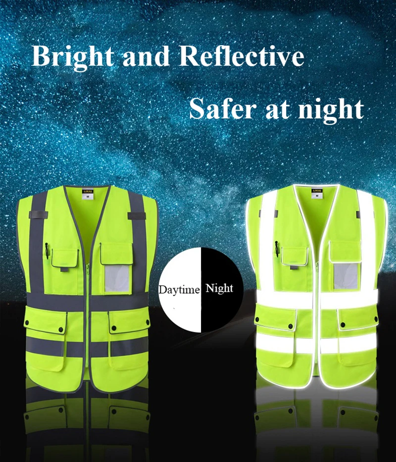 High Visibility Reflective Vest Zipper Front Safety Vest With Reflective Strips Construction Workwear Safety reflective vest