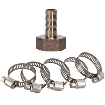 

6 Pcs Fittings: 1 Pcs 10Mm Hose Barb 1/2 Inch NPT Female Thread Straight Connector & 5 Pcs Worm Drive Hose Clamps Clip