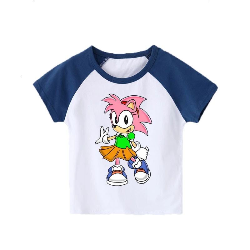 Соник amy rose, забавная белая футболка из хлопка, детские летние топы с круглым вырезом, Детская футболка с рисунком, одежда для малышей