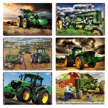 Винтажная машина трактор ферма металлическая жестяная вывеска Бар Декор потертый шик доска Ретро Зеленый Трактор Настенный декор плакат 30x20