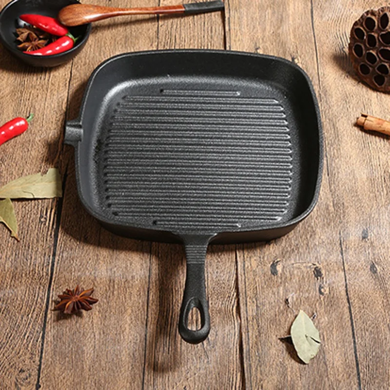 

Cast Iron Steak Frying Pan Food Meals Gas Induction Cooker Cooking Pot Kitchen Cookware