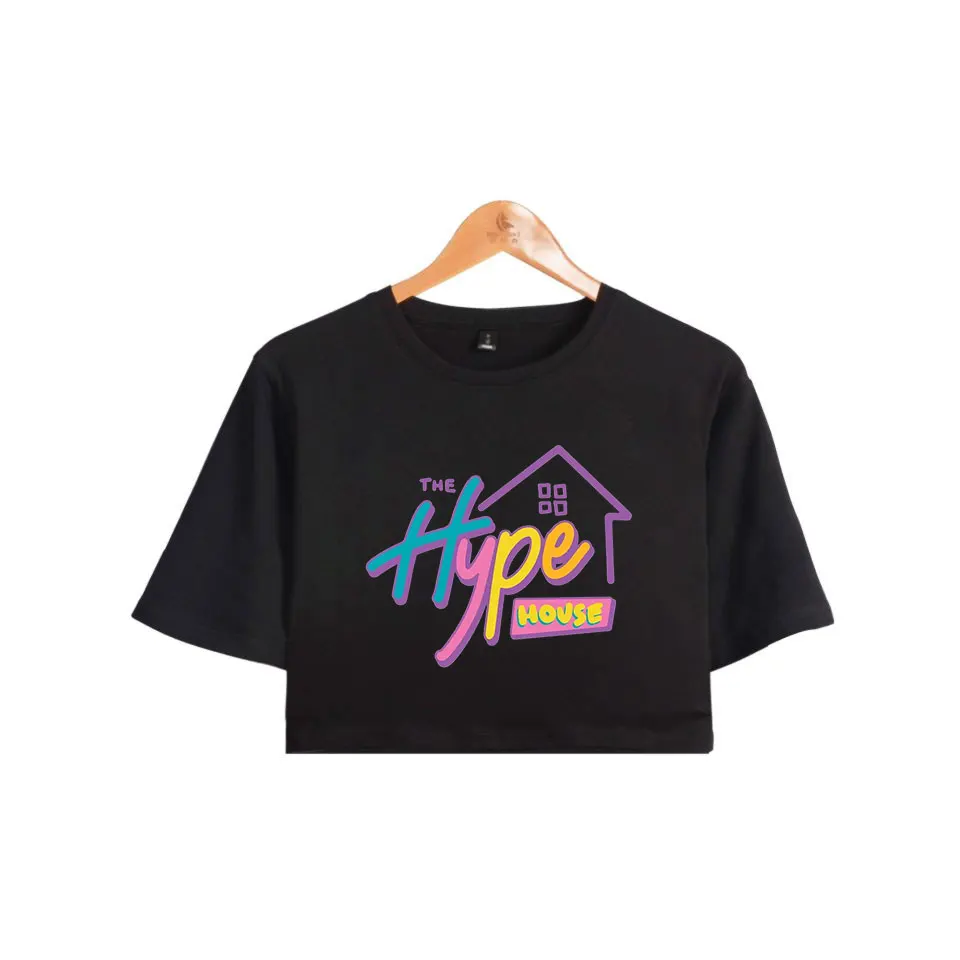 The Hype House открытый пупок Tshrit Charli Kpop 2020 Топы унисекс оверсайз с круглым вырезом