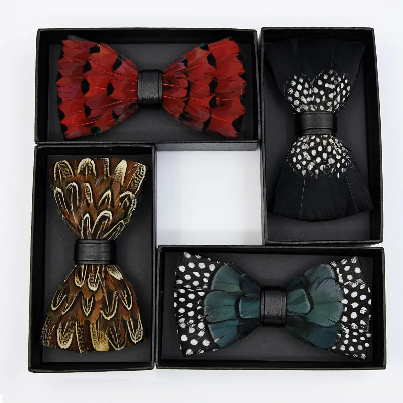 

Matagorda Men's Bowtie Natural Feathers Handmade High-end Gift Box Bow Tie Banquet Necktie Holiday Gift Gravata Cravat Jewelry