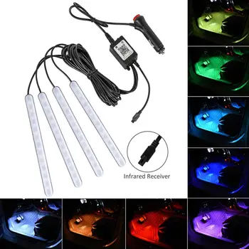 

LED Car Foot Ambient Light With Cigarette Lighter Head Wireless Remote Music Control Multiple Mode Auto Interior Decorative Lamp