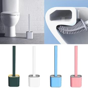 

Long Handle Toilet Brush with Drying Holder Soft Rubber Head 360 Degree Deep Cleaning Brushes Bathroom Accessories