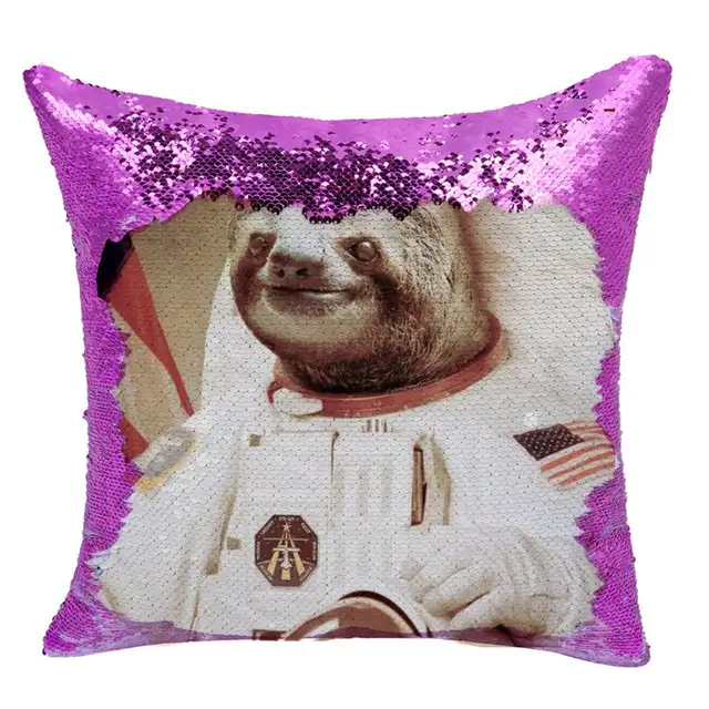 sloth sequin pillow