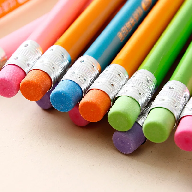 

10pcs Classic Simplicity Pencil With Rubber Attached HB Writing Learn Drawing Pencil Sketch Stationery