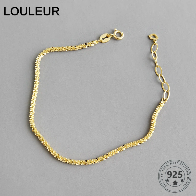 

LouLeur Real Sterling 925 Silver Elegant Bracelet Shining Gold Female Bracelets for Party Women Fine Silver Jewelry Sister Gifts