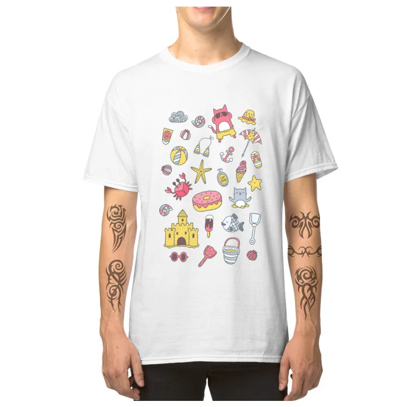 Men's T-Shirt Cats_on_the_beach_8934 Printing Tees All Cotton Crewneck Short Sleeve Casual Tee-Shirt VALENTINE DAY Cats_on_the_beach_8934 white